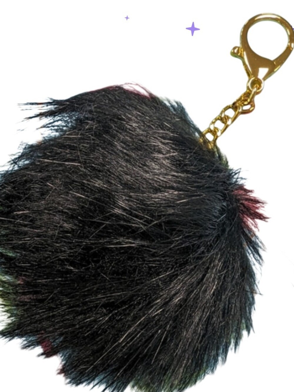 Joy Mangano. Key chain. Fur pom pom. Black with a gorgeous gold chain.